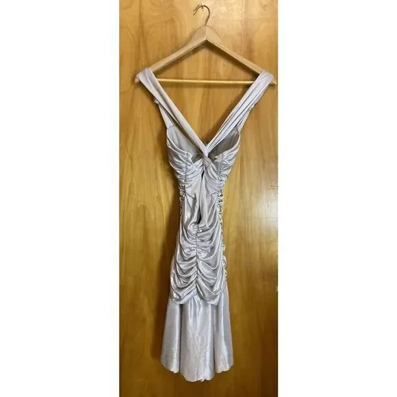 Narianna Ruffle Silver Metallic out back mini dress size Small S - Picture 3 of 11